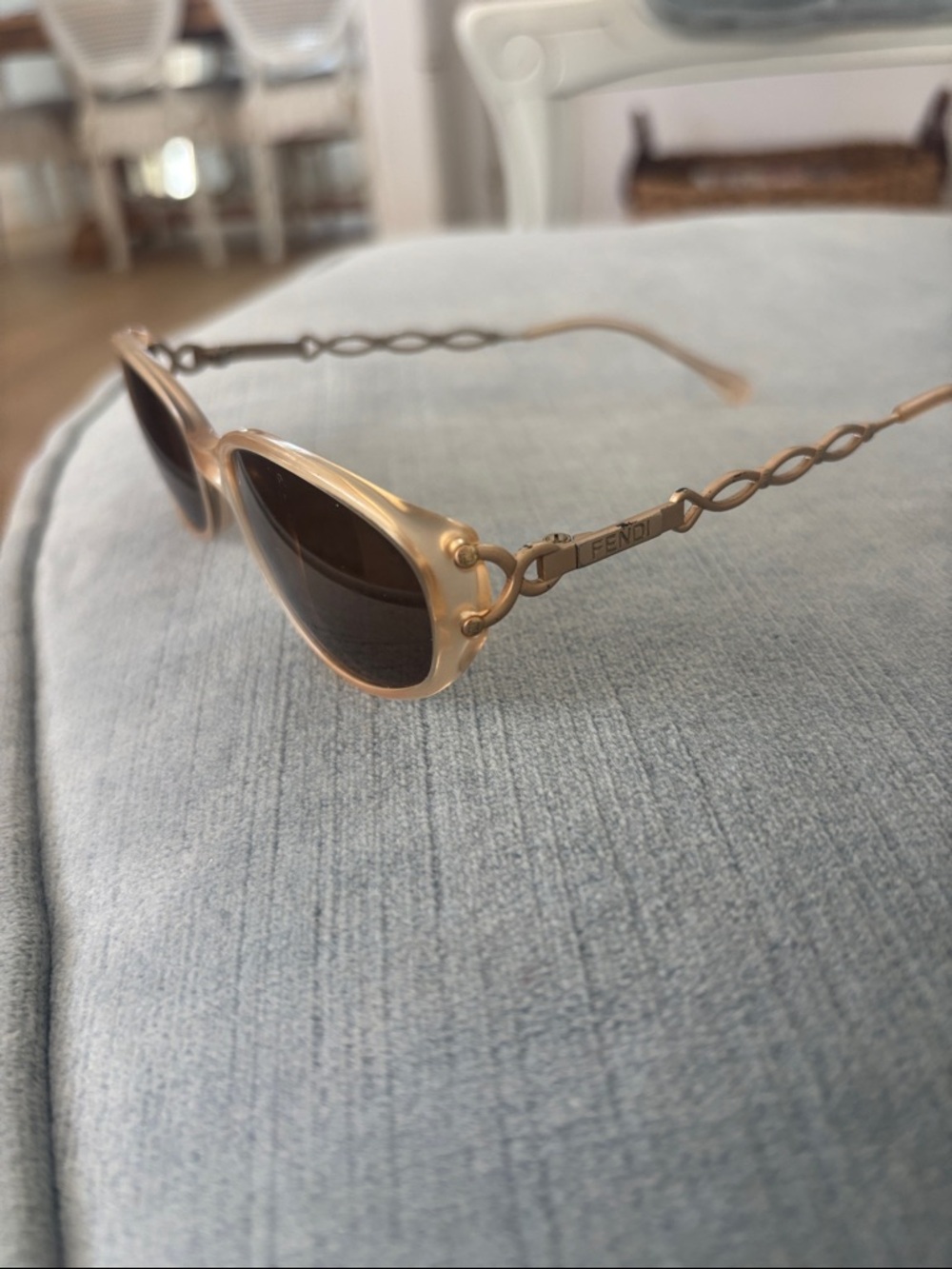 Vintage Fendi Beige Pearl Cat-Eye Sunglasses with Dark Lenses
